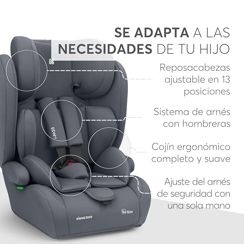 Miniatura 9 de Kikkaboo I-Pass Silla De Coche, Grupo 1 2 3, 9-36 Kg 76-150 Cm , Silla Coche Bebé Y Niños, Reposacabezas 13 Posiciones, 15 Meses A 12 Años, Cadeira Auto, Gris