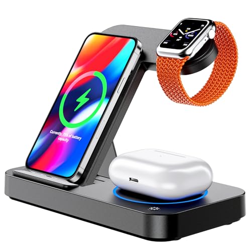 3 in 1 Fast Wireless Charger Magnetic Foldable Travel 15W Wireless Charging Station for Multiple Apple Devices, for iPhone 15 14 13 12 11 Pro Max, for Apple Watch 8 7 6,for AirPods Pro 3 (White)