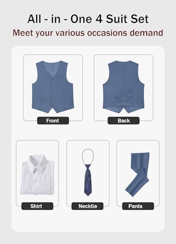 Image of YuanLu Boys Suit Dress Clothes Ring Bearer Outfit Homecoming Dresses Boy Vest and Pants Set for Kids Wedding Tuxedo Suits