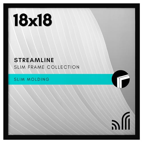 Americanflat 18x18 Picture Frame with Polished Plexiglass - Streamline Collection - Thin Border Square Frame for Wall Display - Hanging Hardware Included - Black