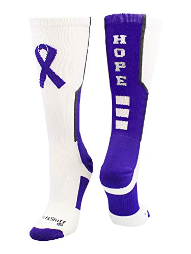 MadSportsStuff Relay for Life Hope Cancer Awareness Athletic Crew Socken, Mädchen, White/Purple/Graphite, Large Cover