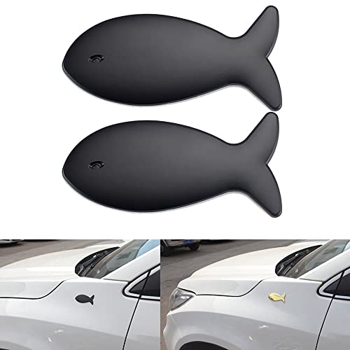 Image of Fish Metal Stickers for Car & Motorcycle - 3D Fish, Zinc Alloy Emblem, Black