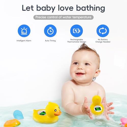 Image of b&h Baby Bath Thermometer - USB Rechargeable, Instant & Accurate Temperature Readings, Waterproof, Digital Water Temperature Monitor for Newborns & Toddlers (Classic Charging Duck)