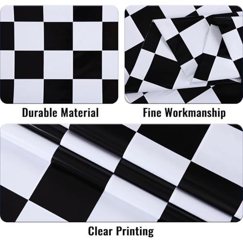 Image of Kesfey 3 Packs Black and White Checkered Tablecloths 54 x 108 Inches Disposable Plastic Checkered Flag Racing Table Cover Waterproof Rectangle Race Car Table Cloth for Picnic Party Retro Celebration