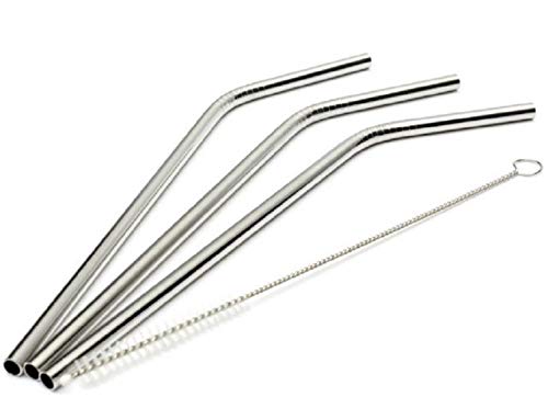 DeoDap Straw – Reusable Stainless Steel 4 Drinking Straws Set with 1 Cleaner Brush – 2 Straight & 2 Bent Straw Wide Enough for All Drinks Like for Juice, Smoothies, Cocktails & Beverages (Pack of 5)