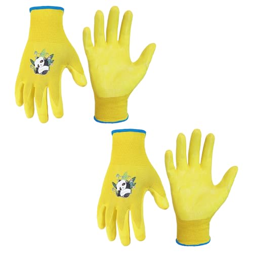 HANDLANDY 2 Pairs Kids Gardening Gloves, Toddler Children Garden Yard Work Outdoor Playing Gloves, Rubber Coating, for Girls Boys Youth (Size M, Yellow) M (Pack of 2) Yellow