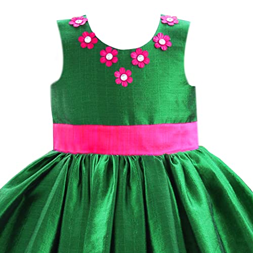 Image of Stanwells Kids Baby Girls Frocks Knee Length Birthday Net Flared Ruffle Pattern Cap Sleeve Traditional Embroidery Western Frock Princess Birthday Dress for Girls