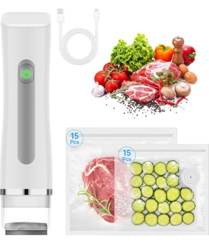 Image of Compact Vacuum Sealer for Food with 30 Reusable Bags,Portable Handheld Vacuum Mashine Food saver for 10X Preservation & Fresh, Powerful 80Kpa