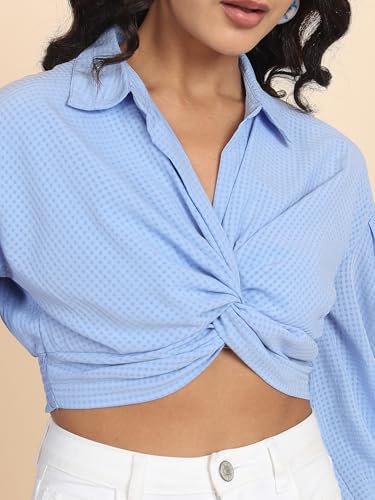 Image of Tokyo Talkies Women's Short Sleeves V-Neck Self Design Tops| Stylish Casual wear