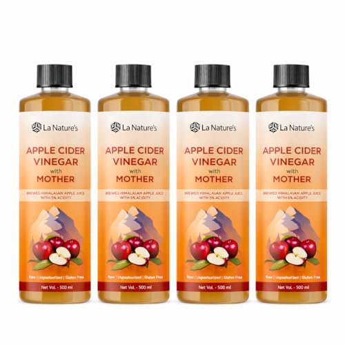 Image of La Nature's Raw Apple Cider Vinegar with Mother - 500 ml | Himalayan Apple Fermented ACV | Unfiltered, Unpasteurized | Supports Digestion, Weight Management & Gut Health (Pack of 4)
