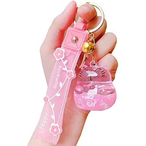 Rertnocnf ICI-Rencontrer Cute Shiny Floating Fortune Cat Design Backpack Car Key Pendant Kids Girls Women Handbag Wallet Transparent Acrylic 5 x 3 x 3.7 cm Cover