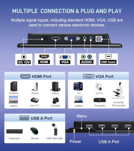 Image of 13.3 inch inch Portable FHD 1080P Touch Screen Monitor with HDMI VGA Port, Touchscreen Display Support VESA Mount, Small IPS Home Industrial Monitor for PC Laptop