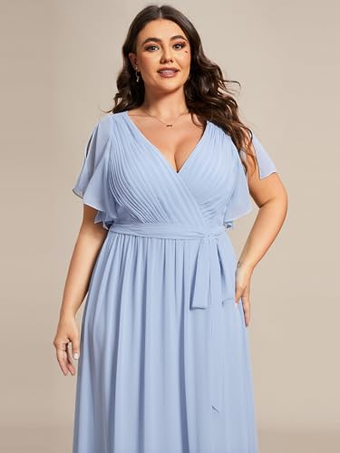 Image of Ever-Pretty Plus Women's Chiffon Bridesmaid Dress A-Line Empire Waist Floor Length Plus Size Formal Wedding Guest Dresses