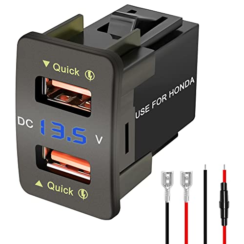 Levigo カーチャジャーUSB QC3.0急速充電 Honda車向け 電源ソケット 2ポート付き スイッチホール LED電圧計表示 12/24V車対応 ブラック