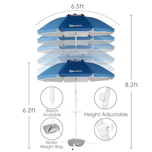 6.5ft Sun Shade Umbrella, Portable Umbrella with Stand for Sports, Water Weight Bag, Adjustable and Lightweight, Sun Protection, Blue - Image 5