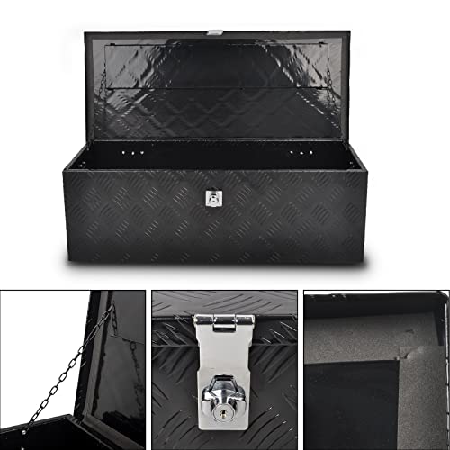 8Sc82 30 Inch Black Aluminum Tool Box 5 Bar Tread Chest Box Flatbox For Truck Car Outdoor Trailer Pickup Underbody Rv Atv Storage Bed Toolbox Organizer W/Lock Side Handle And Keys (30''X13''X10'') #TOP2