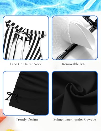 Girls Swimsuits Tankini Striped Halter Neck Cute Bathing Suits Swim Shorts 2 Piece Sets4