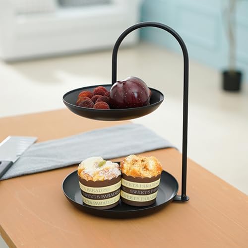 Mumusuki Tiered Tray Stand, 2 Tier Iron Fruit Serving Tray Double Tier Storage Platter for Home Office Party Wedding Decor (Black), Mumusukifu05r2np3b-12