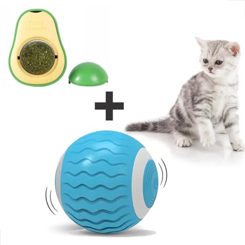 Bola Inteligente Elétrica 360º Para Gato Brinquedo Interativo e Abacate Catnip (Azul Royal)