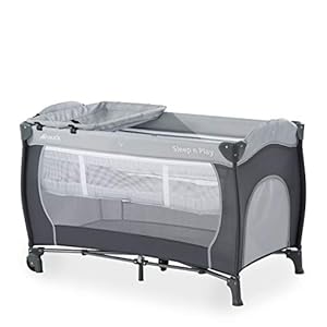 hauck Kinderreisebett Sleep N Play Center mit Neugeboreneneinhang, Wickelauflage, Tragetasche, Rollen, Schlupf, Klein Zusammenklappbar, Baby Reisebett Kleinkind ab Geburt bis 15 kg (Stone)