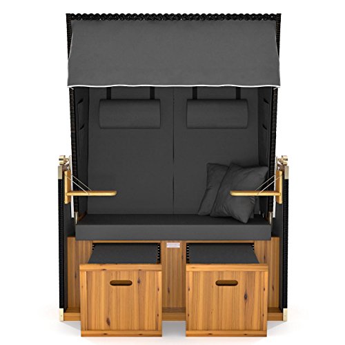 Strandkorb Sanzaro XL 120 cm Deluxe Zweisitzer aus Holz und Poly-Rattan