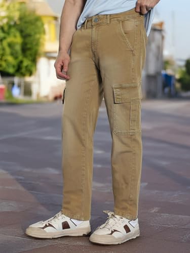 Image of Urbano Fashion Men's Regular Fit Washed Cargo Jeans with 6 Pockets Stretchable