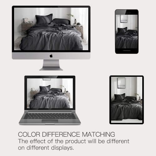 Simple&Opulence 100% French Linen Duvet Cover Set with Embroidered,3 Pcs Washed Soft Farmhouse Bedding Set with Button Closure,1 Comforter Cover and 2 Pillowshams(King,Dark Grey) by Simple&Opulence - Used condition - Image 7