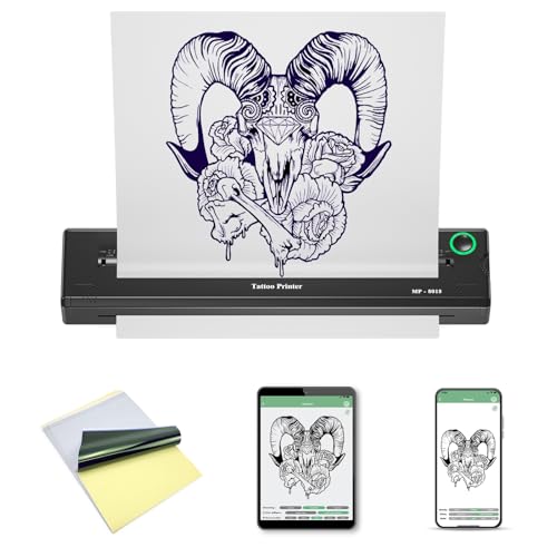 LIUMATE Termocopiadora Tattoo Bluetooth Impresora térmica con 15 Papel de Transferencia, Máquina de Transferencia de Tatuajes 2000mAh Impresora Tatuajes Compatible con Android y iOS