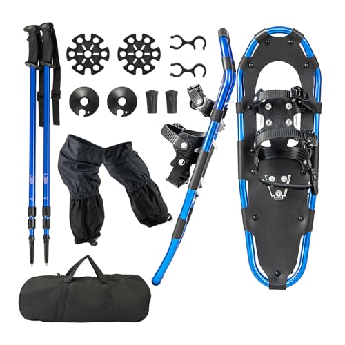 COSTWAY Juego de Raquetas de Nieve 4 en 1 Versátiles, Raquetas de Nieve Ajustables de Aluminio Ligero, Adultos y Niños, Bolsa Transporte, Bastones de Trekking, Sistema de Fijación (Azul Marino,63cm)