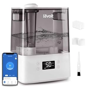 LEVOIT Smart Humidifiers for Bedroom Large Room Home,(6L) Cool Mist Top Fill Essential Oil Diffuser for Baby & Plants,Smart App & Voice Control, Rapid Humidification & Auto Mode-Quiet Sleep Mode, Gray