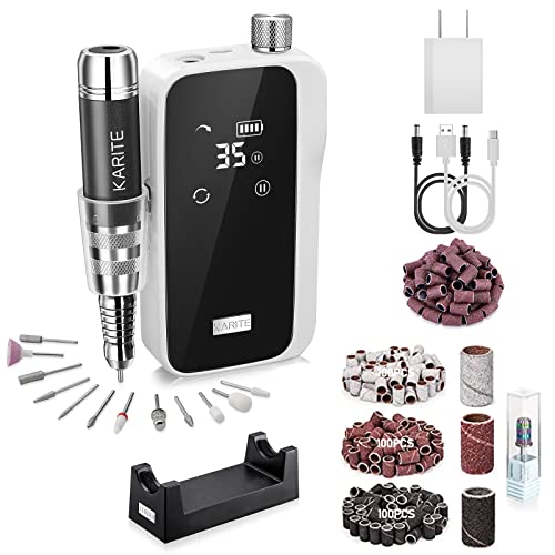 Karite Professional Nail Drill Machine For Acrylic Nails, 35000 Rpm Electric Nail File With 13 Bits, 30 Sanding Bands – Usb Rechargeable, Portable Electronic Nail Filer For Home Salon Manicure Tools #TOP7