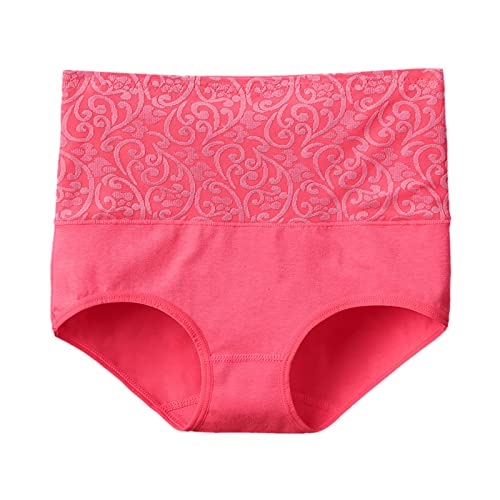 Cocila Bragas Mujer Algodon Cintura Alta Encaje Braguita De Talle Alto Culotte Algodón Color Sólido para Interior (Watermelon Red, XXXL) Postparto Tanga Ropa Braga Negra Bikini Lenceros Vestir