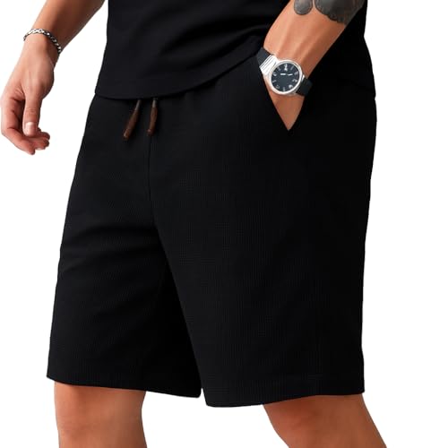 Image of Vogaan Men's Casual Slim Fit Shorts | Stylish Knee-Length Shorts with Elastic Waist | Summer Wear Short with Side Pockets for Gym Travel & Outdoor