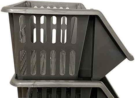 Large 5 Tier Stacking Baskets Storage Veg Rack Plastic Stackers, Grey Length 36 cm x Depth 30 cm x Height 17.5 cm (Grey)