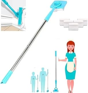 Baseboard Cleaner Tool with Handle 5 Reusable Cloths. Use for Bathroom, Kitchen and The Whole House! for Cleaning skirting Boards with Napkins and Long Handles. Retractable Microfiber Cleaning Handle