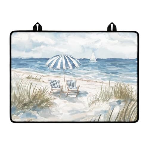 Image of Glass Ceramic Top Stove Cover Foldable Flat Cooktop Cover Mat Anti-Scratch Induction Stove Top Protector Mat Range Covers for Electric Stove, 29 x 21 Inch, Beach Chair Sailboat