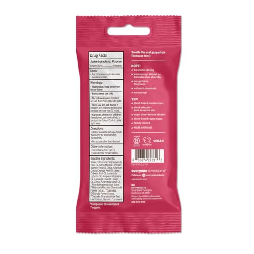 Everyone Hand Sanitizer Wipes, 15 Wipes (Pack of 1), Ruby Grapefruit, Plant Derived Alcohol with Pure Essential Oils