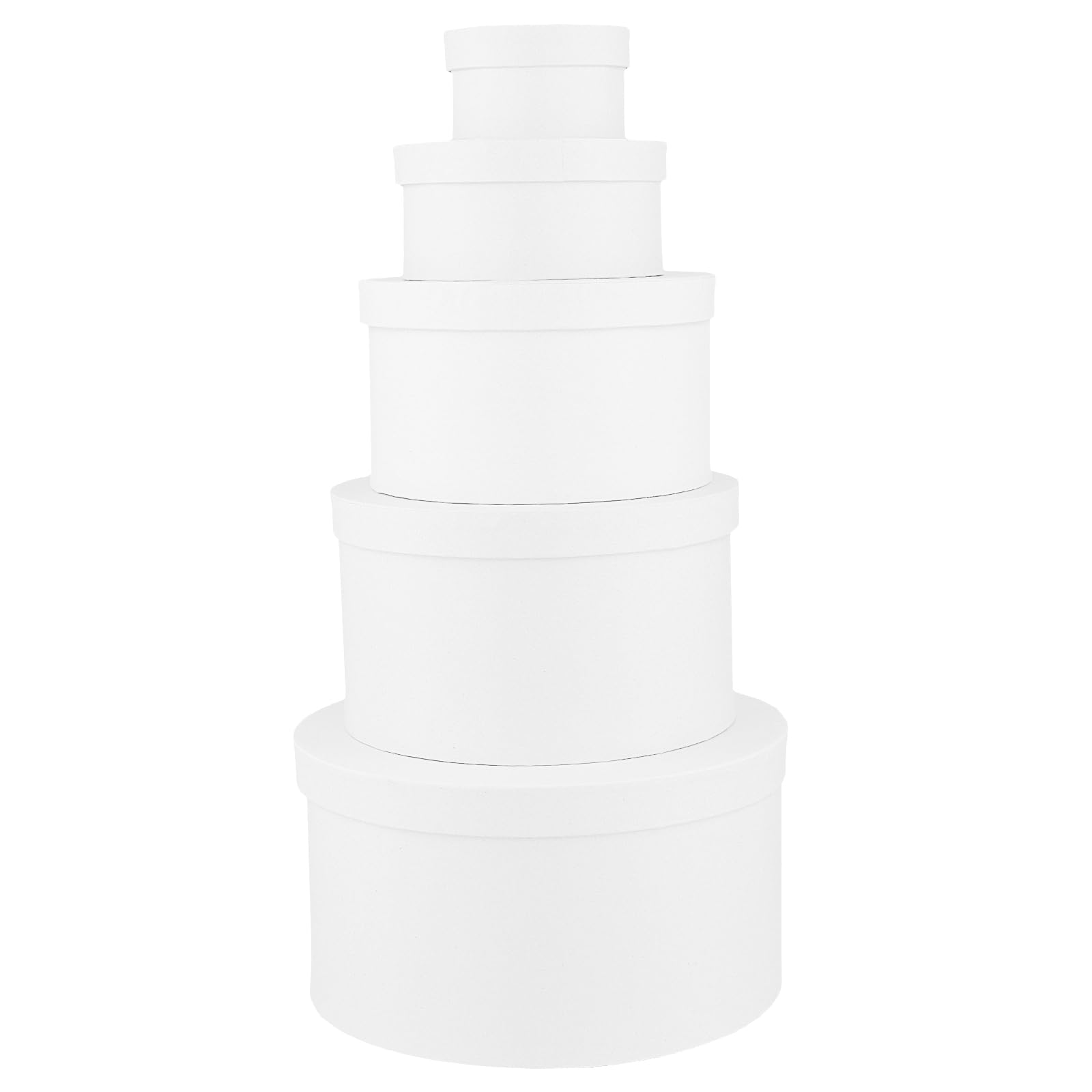 PINGEUI Round Gift Box with Lid, Set of 5 Off White Hat Boxes Different Sizes Cardboard Box for Flowers Presents Crafts, Wedding Decor