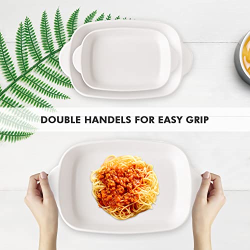 Oyilan Ceramic Baking Dish Set Of 3, Casserole Dishes With Handles, Rectangular Porcelain Bakeware Set Nonstick, Stackable Lasagna Pan For Oven Cooking Banquet Daily Use, White #TOP3