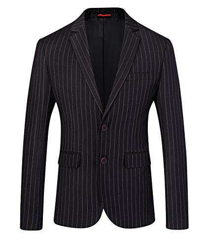 Mens Slim Fit Casual Blazer Two Button Striped Suit Jacket
