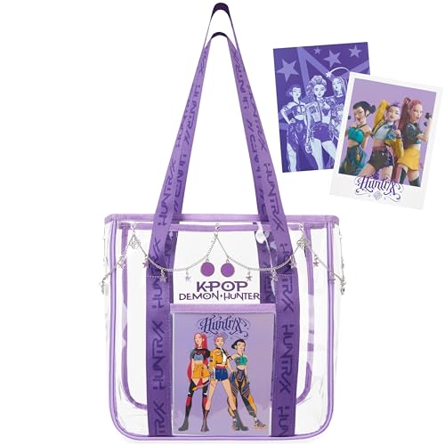 Get Trend KPop Demon Hunters Huntrix Clear Tote Bag Girls & Women Casual Lightweight Shoulder Bag with Removable Charm Chain for School Shopping Travel & Daily Carryall Handbag Kpop Gifts (Clear)