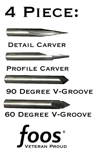 Foos - Engraving Cnc Wood Carving Router Bit Set - 4Pcs - Solid Carbide - 1/4” Shanks - Veteran Owned = Profile + Carving Liner + 2 V Groove Usa Veteran Owned #TOP2