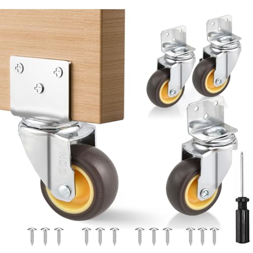 HOD Side Mount Casters, 1.5 Inch L-Shaped Small Caster Wheels Set of 4, Furniture Casters 360° Swivel Wheels for Furniture, Table, Baby Bed, Carts Trolley, Cabinet, Loading Capacity 135Lbs