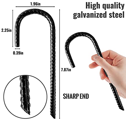 UCandy Pack 12 Rebar Stakes Heavy Duty J Hook Anchor Stakes,Ground Anchors, Ground Stakes Tent Stakes Steel Ground Anchors, Heavy Duty Garden Stakes for Chain Link Fence (Black)
