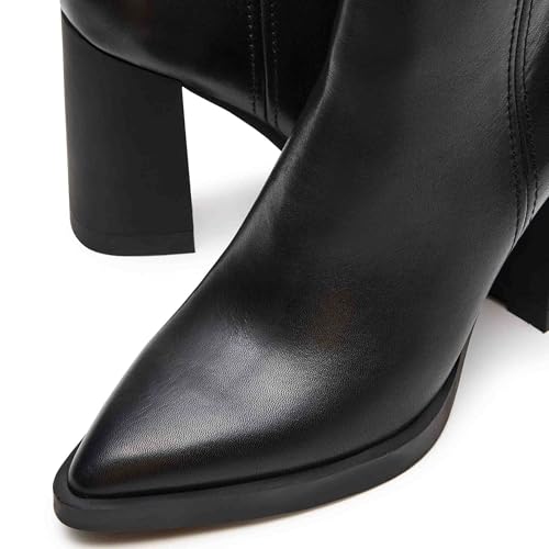 Fall Mid Calf Boots for Women Slouchuy Western Cowgirl Boots Pointed Toe Low Chunky Heel Comfort Faux Leather Boot3