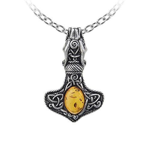 Preisvergleich Produktbild Amber Dragon Thorhammer necklace silver - Alchemy Gothic