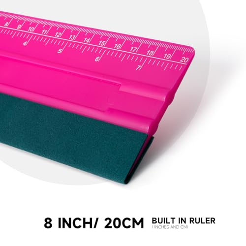 Image of FOSHIO Professional Squeegee for Vinyl, Decals, Sticker Paper, Wallpaper, Window Film, Craft, Suede Felt Squeegee Smoothing Tool with Ruler, Pink (8 inches)
