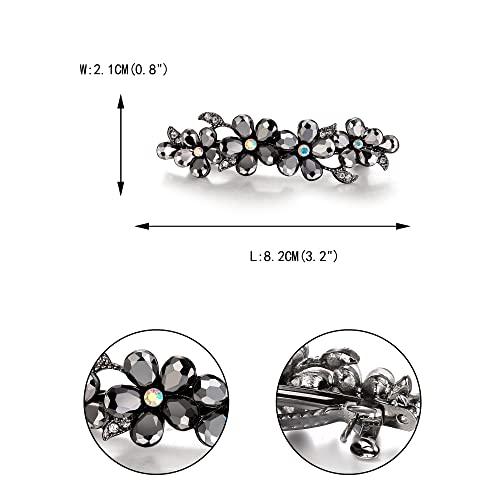 Pinza para el cabello de mujer EVER FAITH con cristales austriacos, diseño Art Deco, flor ciruela en forma de gota, color negro tono negro miniatura 5
