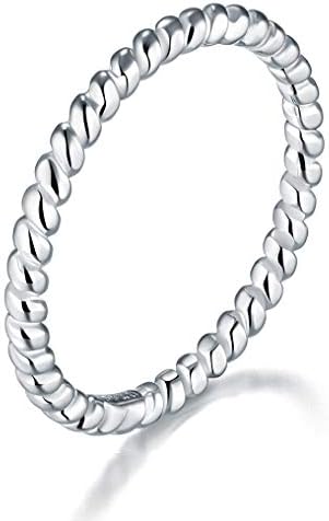 BORUO Stackable Ring for Women, Sterling Silver Twisted Band, 2mm Size 4-12 image 5