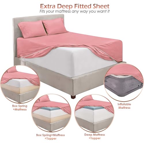 Image of Nestl Full Size Sheet Set, 4 Piece Extra Deep Pocket (18-24 inches), Microfiber, Hotel Luxury, Soft, Breathable, Wrinkle-Free, Easy to Care, Pink Clay
